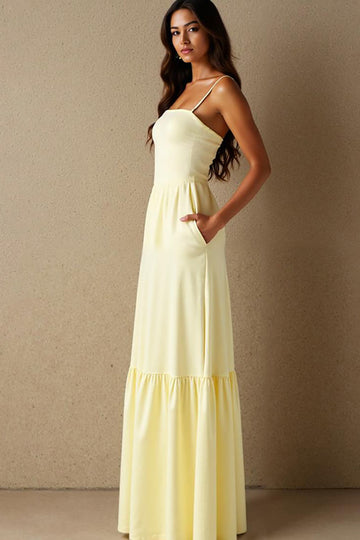 Robe de soirée à bretelles spaghetti en coton jonquille